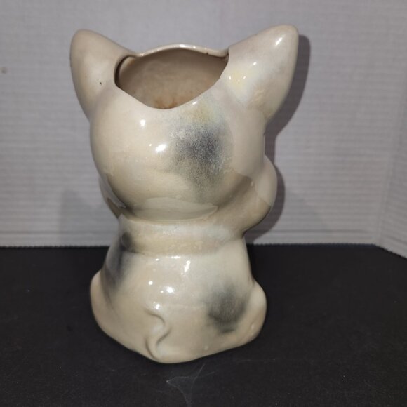 Vintage Ceramic Grazed Gray Pig Planter Pink Nose and Long Eyelashes 7.25" - Picture 3 of 6